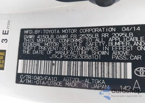 2014 Scion Tc from USA, damaged, VIN JTKJF5C75E3088101
